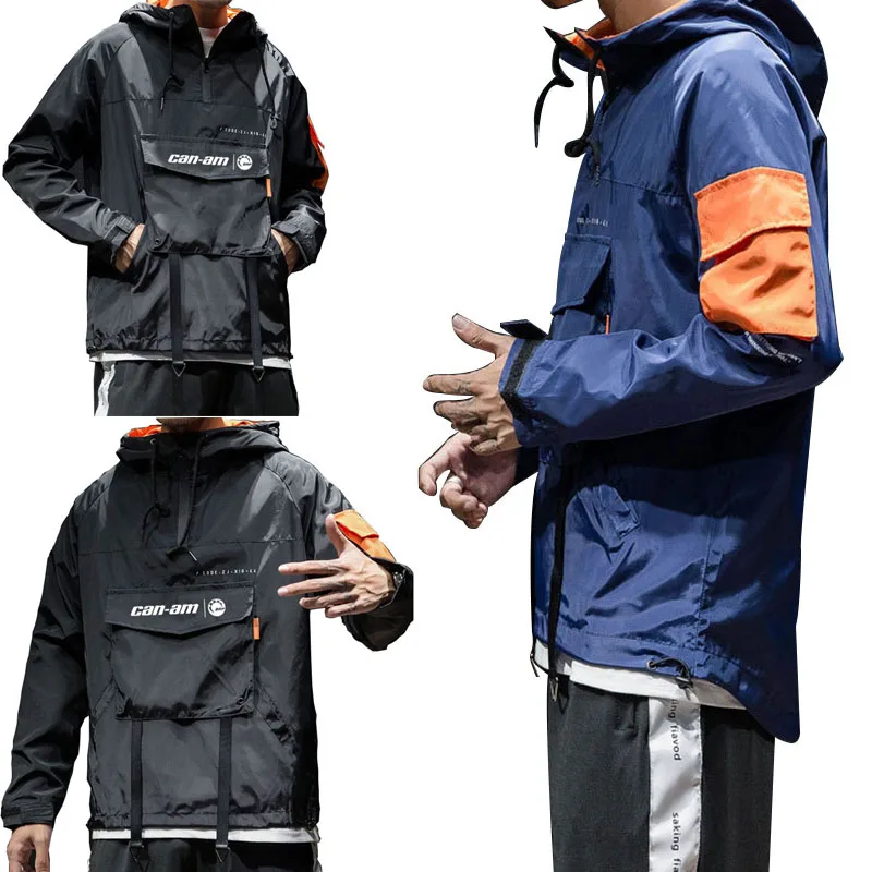 

CAN Am logo print zipper windbreaker long sleeve warm zipper jacket coat for men