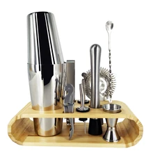 11 штук Boston барный набор для коктейлей шейкеры из нержавеющей стали набор барных принадлежностей с стильный деревянный стенд