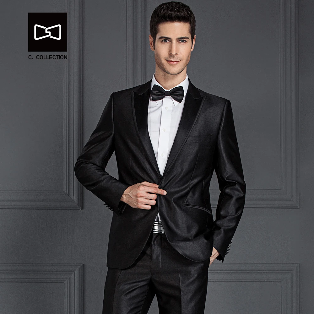 Заказ мужские черные сверкающих костюм Slim Fit Свадебный Для мужчин смокинг 2 шт.