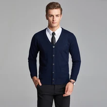 Высококачественный осенний мужской деловой шерстяной кардиган с длинным рукавом и v-образным вырезом на пуговицах