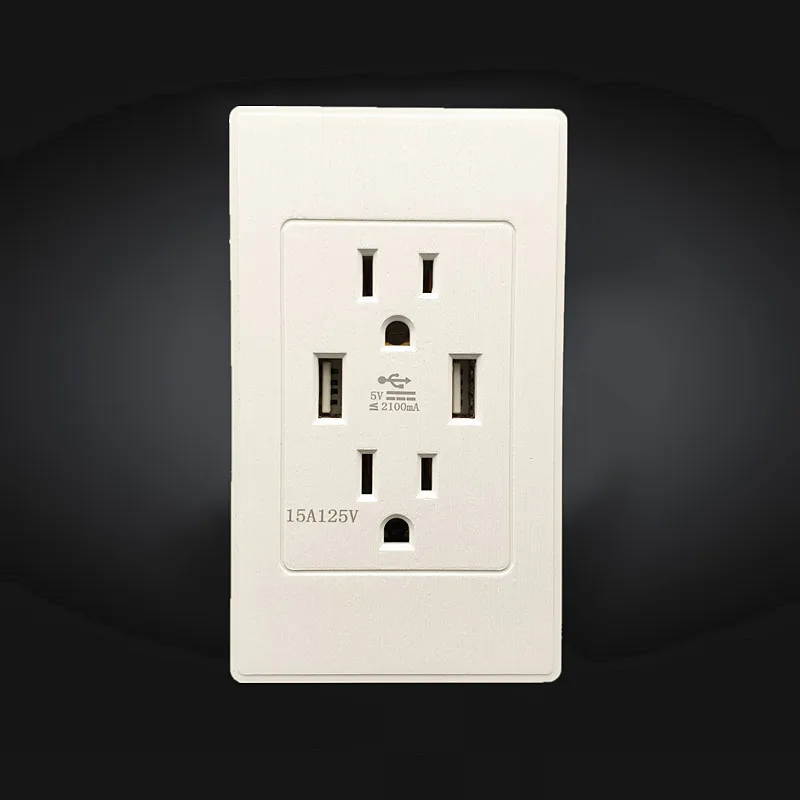 15A UL американская двойная USB настенная розетка американский стандарт US 2.1A панель|