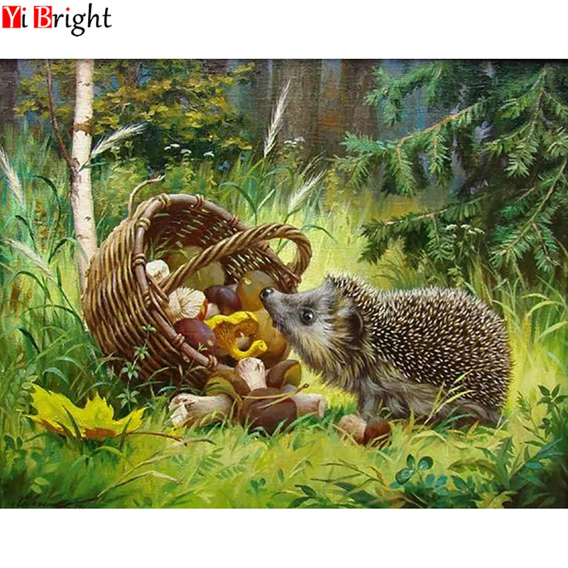 

DIY Diamond Embroidery Forest Hedgehog Mushroom Basket Diamond Painting Cross Stitch square Drill Mosaic Decoration BK