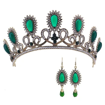 

Luxurious Glass Crystal Wedding Bridal Tiara Crowns Earring Sets Women Diadem Headpiece Bride Hair Jewelry Accessories Hairbands