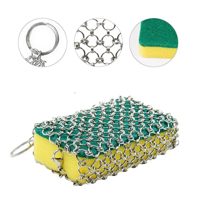 

Durable Stainless Steel Chainmail Net Pot Brush Kitchen Pot Pan Cleaner Sponge Pan Ovens Cleaning Tool Easy To Use