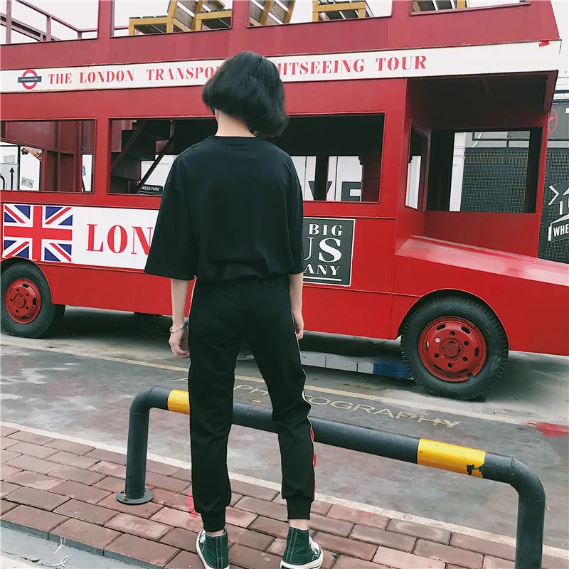 Spring And Autumn Korean Ulzzang Black Pants Personality Loose Bandage Design Harem Pants Fashion Harajuku Casual Pants For Girl4