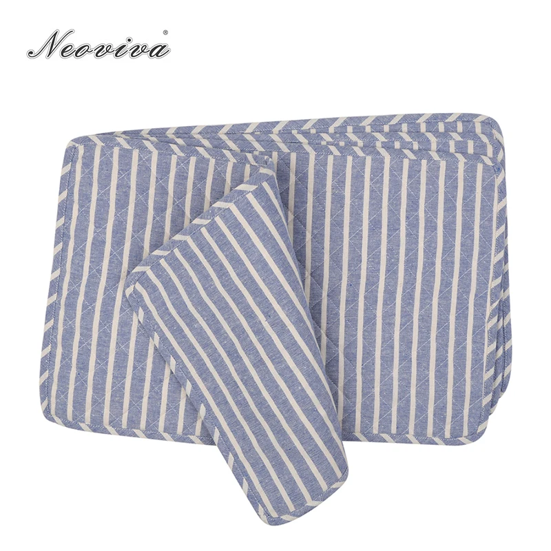 

Neoviva Durable Denim Quilting Table Mats for Dining Room Style Sunny Pack of 4, Chalk Striped Cosmic Sky and Blue Table Napkins