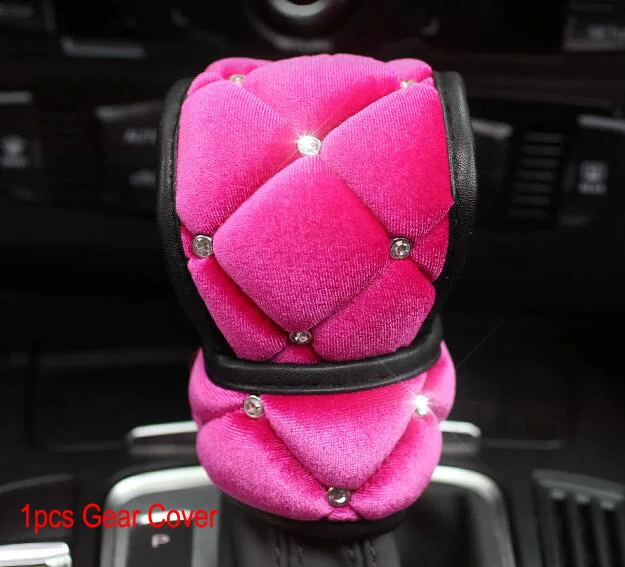 Милый мультяшный Алмазный плюшевый автомобильный чехол для рычага переключения передач, Хрустальная крышка ручного тормоза, авто перевертышка, Стайлинг, аксессуары для интерьера - Название цвета: Pink gear cover
