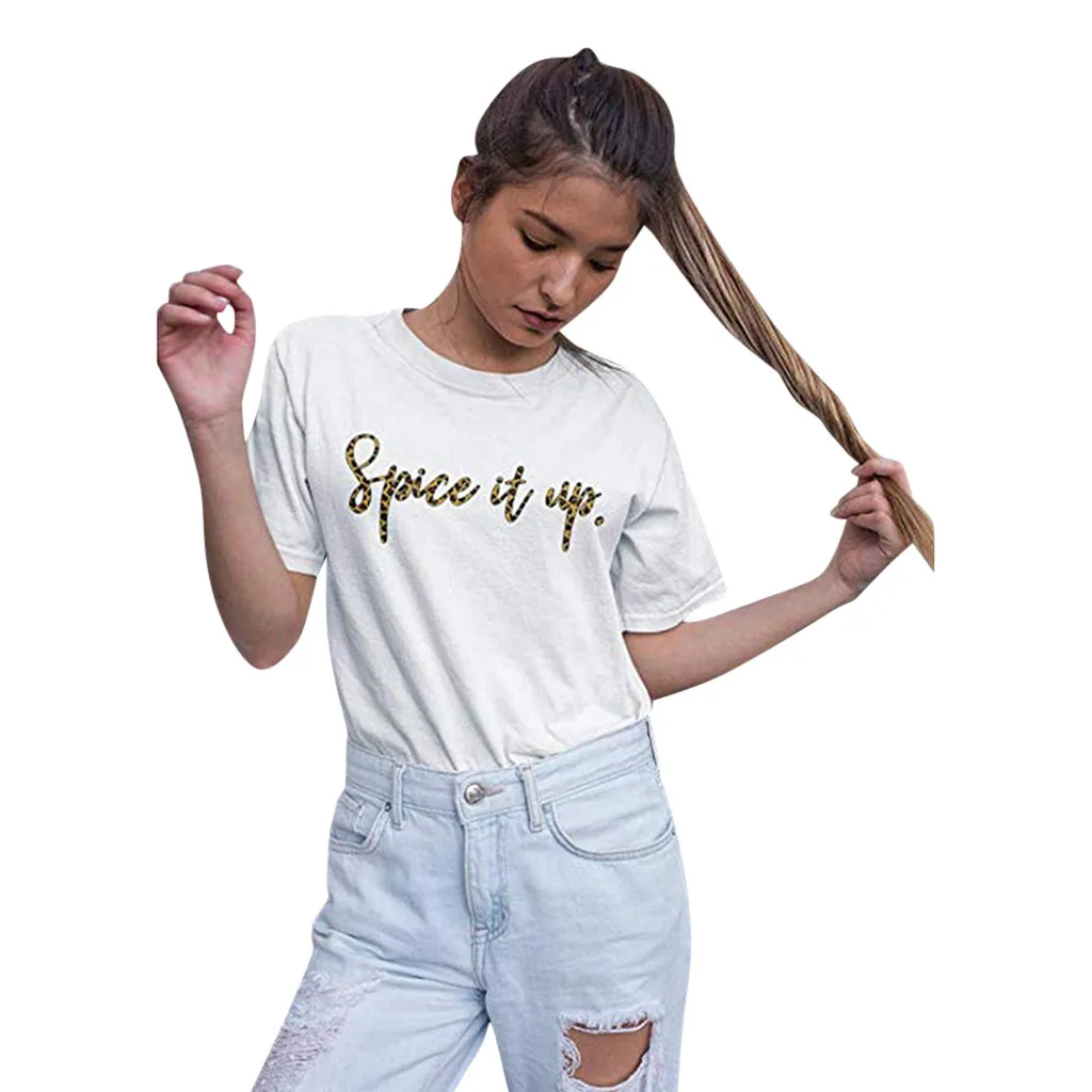 

Spice Girls Summer T-Shirt Spice It Up Letter Women Tops Female Power Short Sleeve Shirt Large Size Fashion T Cloth Blusa Femme