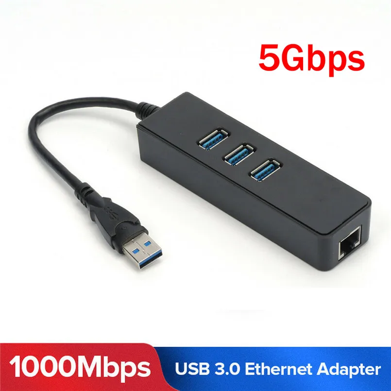 3 порта USB 3,0 Gigabit Ethernet Lan RJ45 сетевой адаптер концентратор до 1000 Мбит/с ПК черный 3 порта USB3.0 Ethernet адаптер 3E04