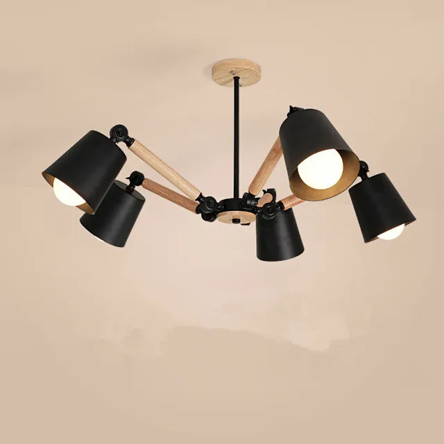 Lustre светодиодный светильник для гостиной подвесные светильники люстры para sala de jantar абажур деревянные светильники для столовой - Цвет корпуса: 5 lights blaks