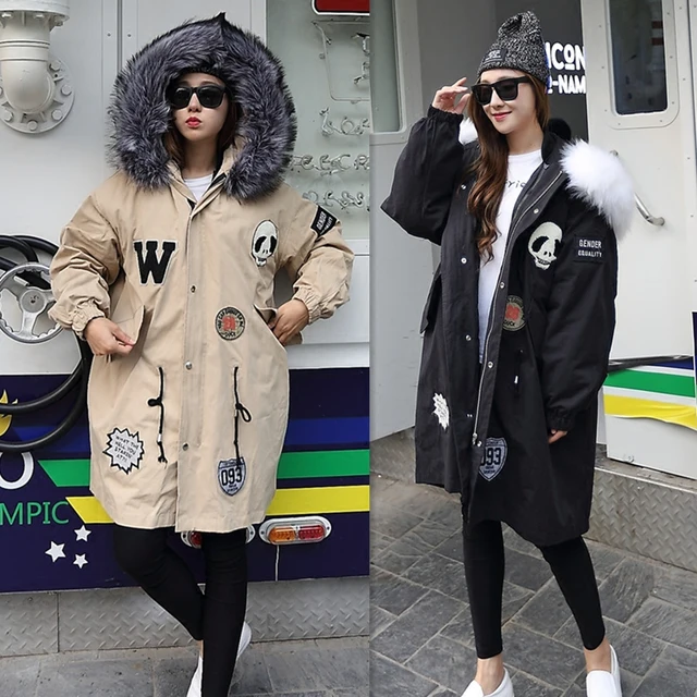 Best price at $112 Cheap 2016 new winter two piece suit coat BF fur collar women loose couple long thickening parkas