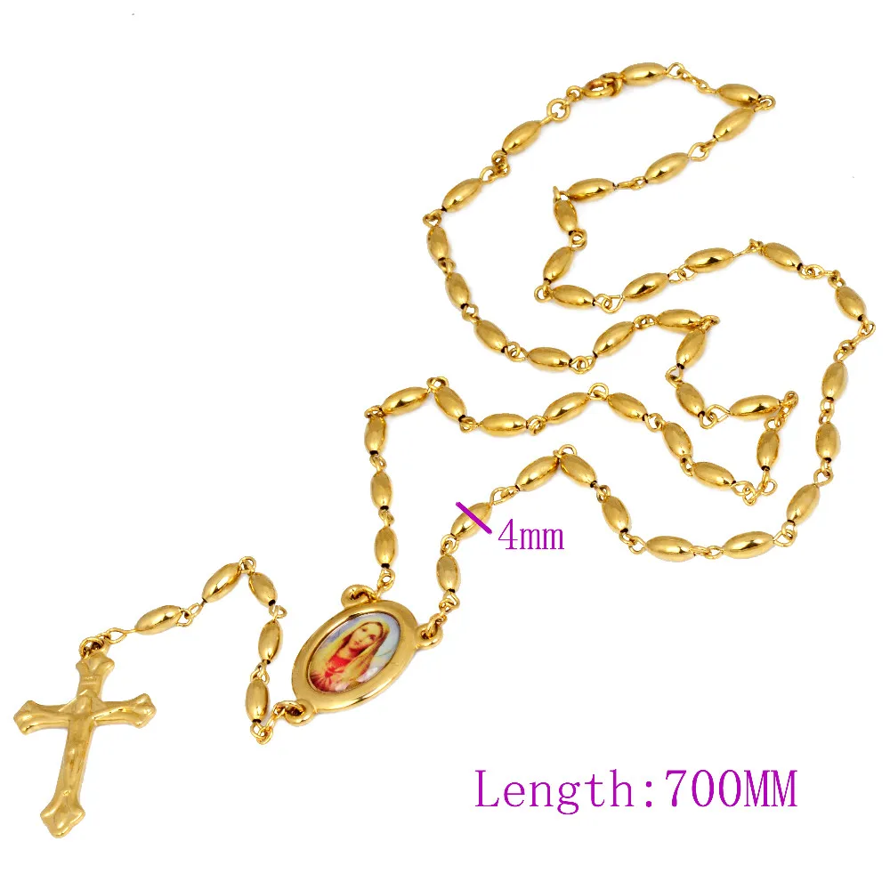 Gussiarro Мода 27,5 дюймов золотой цвет четки молиться бисера Девы Марии/Иисус крест длинные колье из бисера ожерелья подвески