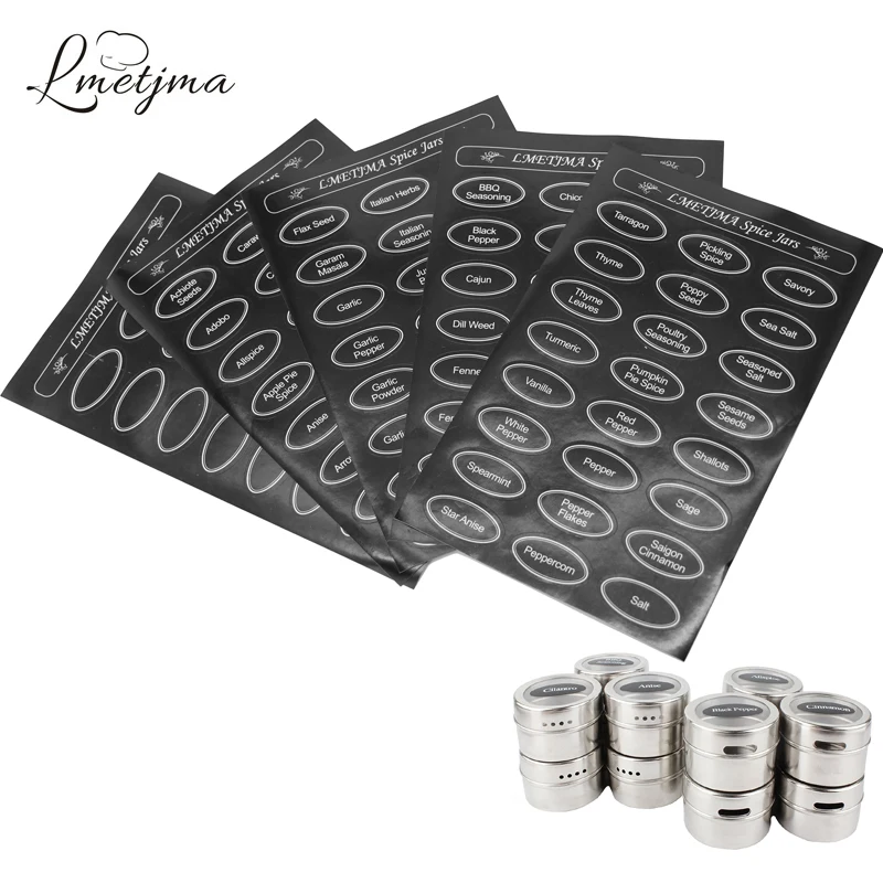 

LMETJMA 5pcs/set Printed Spice Stickers Kitchen Spice Jars Labels Rewritable Blackboard Spice Jars Label Stickers KC0217