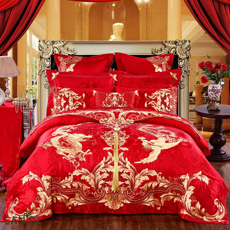 2017 Luxury Gold Dragon Embroidery Jacquard 4pcs Bedding ...