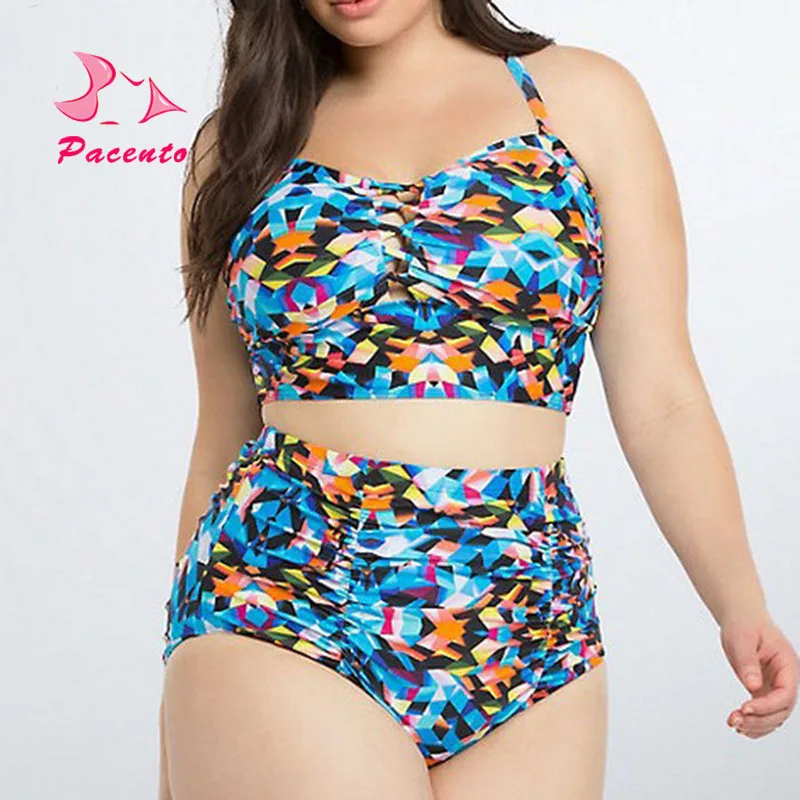 

Pacento XL XXL XXXL Brazilian Bikini 2018 New Plus Size Swim Suit Women Swimwear Female Large Size Print High Waist Beach Plavky
