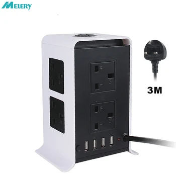 

Tower Power Strips Surge Protector Extension Leads 3M/9.8ft Overload Protection with 8 Way Outlets 4 USB Ports for Home Office