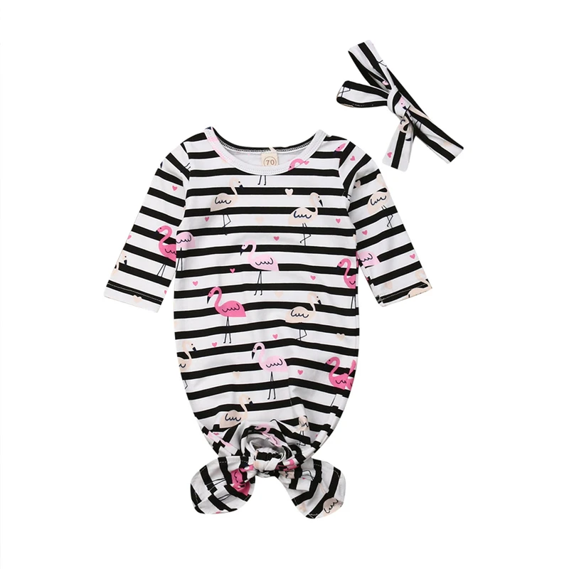 

Newborn Romper+Headband Striped Flamingo Print Baby Long Sleeve Clothes Baby Girl Sleeping Wrap Newborn Outfit Infant Costume