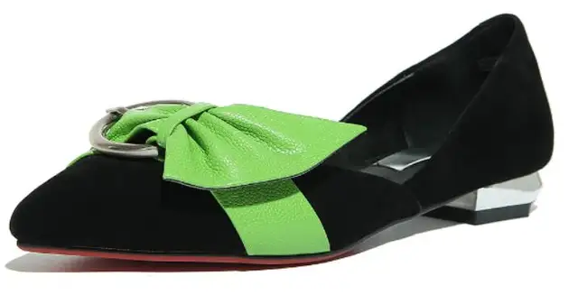 green pointed toe flats