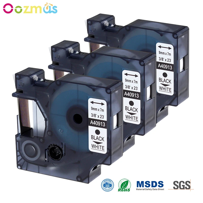 

Oozmas 3pcs compatible Dymo D1 40913 black on white label tape for Dymo Label Manager printer laminated label printer ribbon 9mm