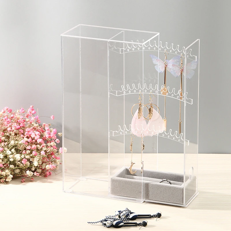 High-grade Acrylic Earring Display Stand Organiser Holder Necklace Earring Studs Storage Clear Jewe