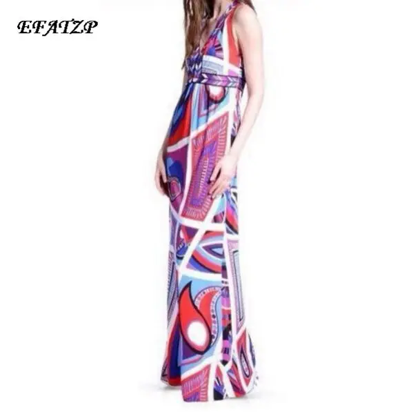 

Luxury Brands Women's Multicolor Abstract Geometric Print Stretch Plus Size XXL Jersey Silk Dress Tank Maxi Beach Dress