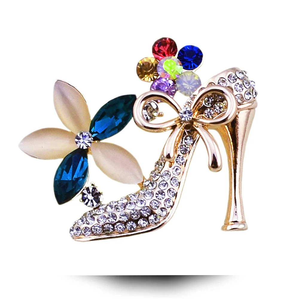 2017 New Crystal Brooch High heeled Shoes Brooches and Pins for Women