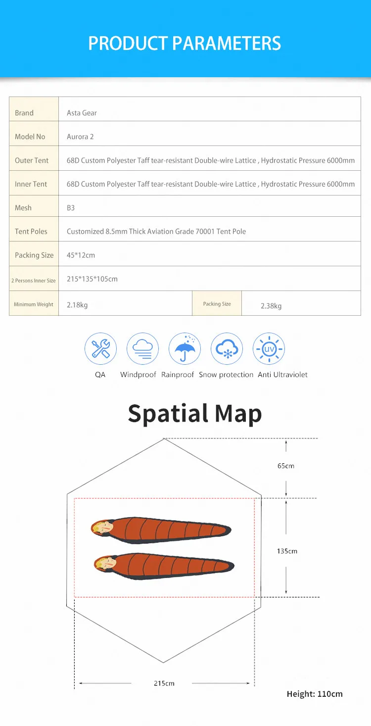 AstaGear Aurora, двойная палатка для кемпинга, сверхлегкая палатка, быстрая сборка, кемпинговая палатка, 68D, полиэфирная ткань, водонепроницаемая, для кемпинга