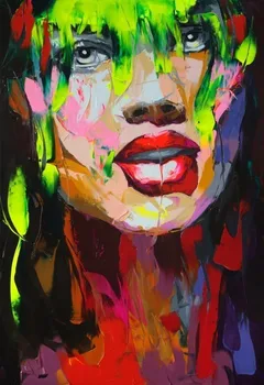 

Handmade Modern Abstract Oil painting Clorful Girl with Green Hair On Canvas Free Shipping Fashion Portraits Pictures Wall Art