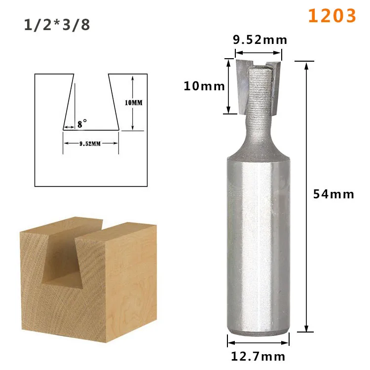 1pc1/4 1/2 мм хвостовик Высокое качество промышленных Класс древесинная ласточкин хвост фрезы для контурной обработки для обработки дерева Вольфрам гравировальный инструмент фрезерный станок - Длина режущей кромки: 1203