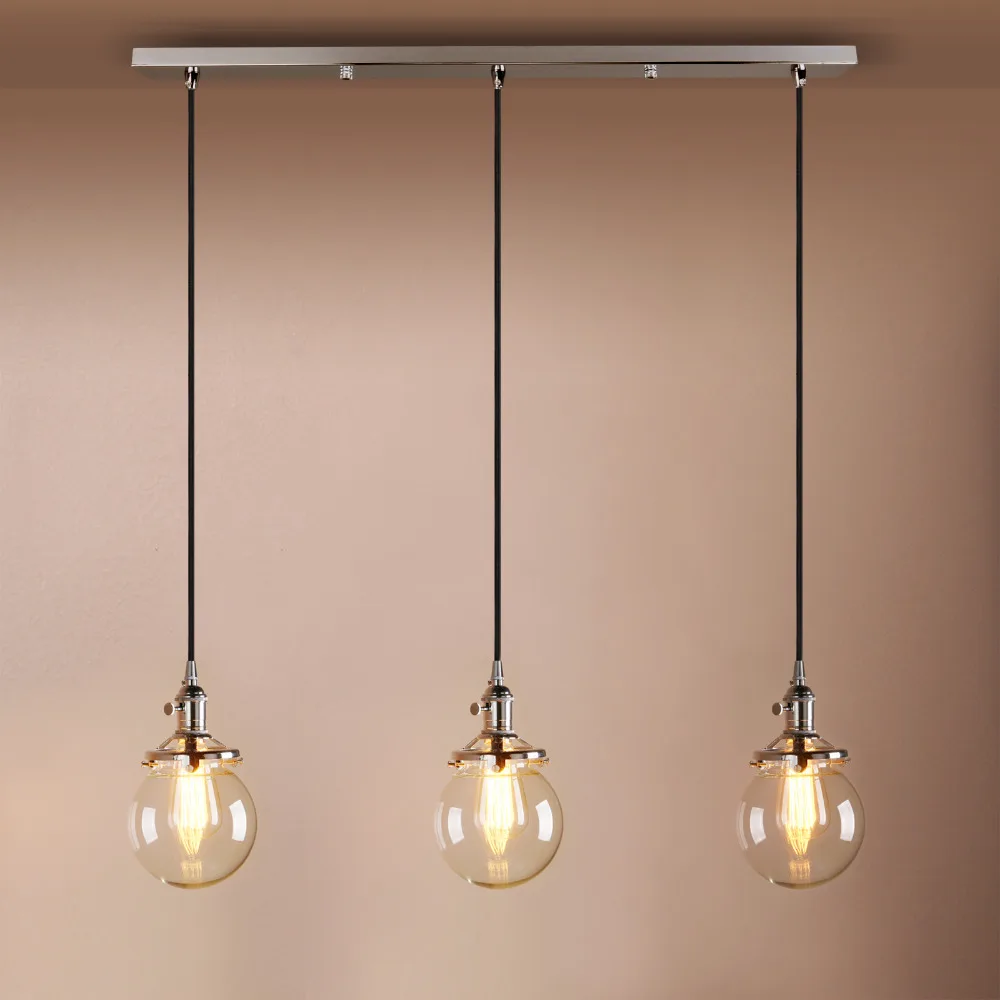 Modern Three Heads E27 Pendant Lights Global Glass Lamp Luminaire