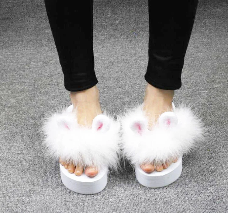 

Flowers Fur Slides Fashion Platform Home Women Flat Slipper Woman Summer Slip On Slippers Ladies Flats Shoes 2018