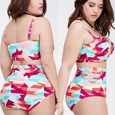 

2017 New Bikinis Women Plus Size Swimwear High Waist Swimsuit Halter Top Bathing Suits Retro Vintage Dot Push Up Bikini Set 3XL