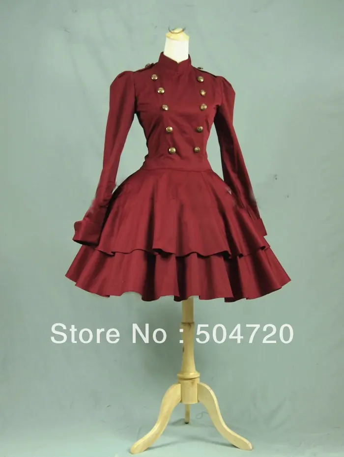 Изготовленное на заказ красное хлопковое классическое платье лолиты с длинными рукавами в готическом стиле/платье в викторианском стиле для косплея Размер США 6-26 XS-6XL V-922