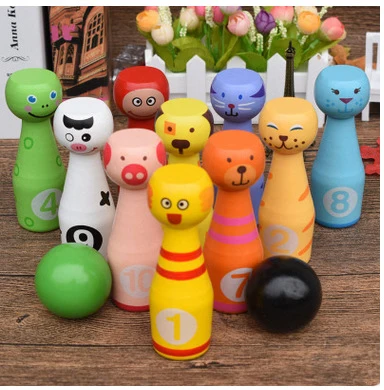 

MamimamiHome Baby Parent-Child Wooden Toys New Cartoon Animals Flat Head Large Bowling Children's Fitness Toys Building Blocks