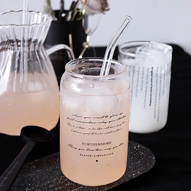 

400ml Nordic Glass Water Milk Bottle Scandinavia Coffee Beer Drink Cup With Letter Creative Home Decor