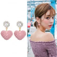 Япония и Южная Корея, милые серьги в форме сердца для девочек, Модный комплект, стразы из Искусственного хрусталя, милые розовые серьги в форме сердца