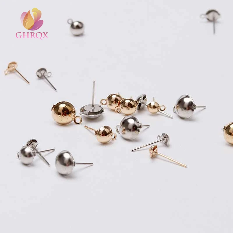 

4mm/6 mm Gold/Silver/Color Covered Metal Iron Ear Stud Pin Earrings Findings Women Earring DIY Accessories For Jewelry