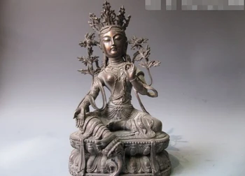 

USPS to USA S3016 14 Tibet Pure bronze Copper Green Tara Kwan-yin Goddess GuanYin Buddha Statue