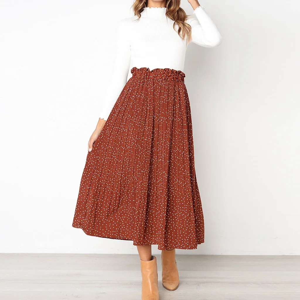 Женские плиссированные юбки Повседневные ретро шорты с завышенной талией и карманами Цветочные Вечерние Длинные горошек печати средней длины Удлиненная юбка женская одежда