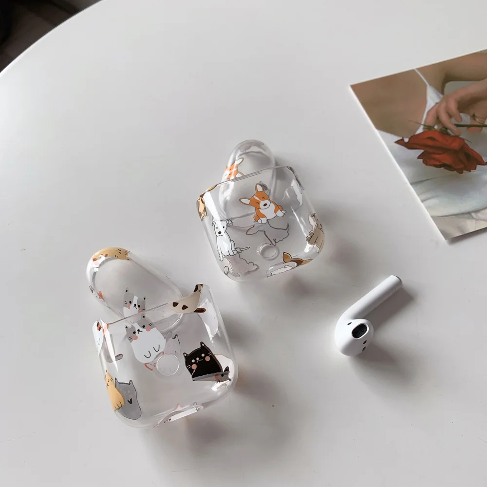 Cute Animal Hard PC Crystal Cover Bag Transparent Cats Dog Earphone Case for Apple AirPods 1 2 Wired Charging Box Accessories Cute Animal Hard PC Crystal Cover Bag Transparent Cats Dog Earphone Case for Apple AirPods 1 2 Wired Charging Box Accessories