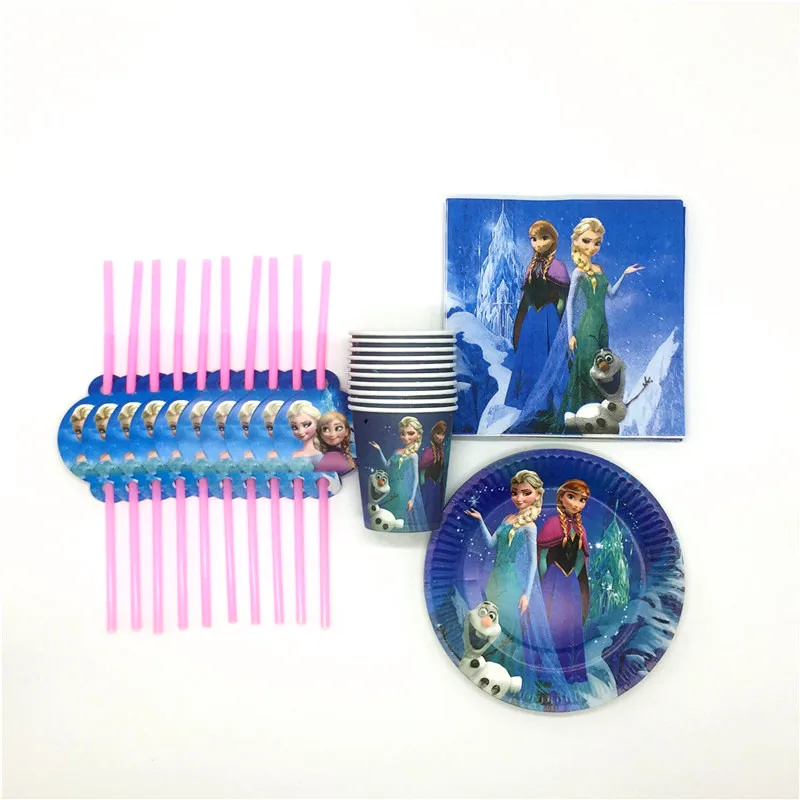 

Disney Frozen Queen Elsa 80Pcs/lot Disposable Paper Cup Plate Napkin Plastic Straw Girl Birthday Baby Shower Decoration Supply