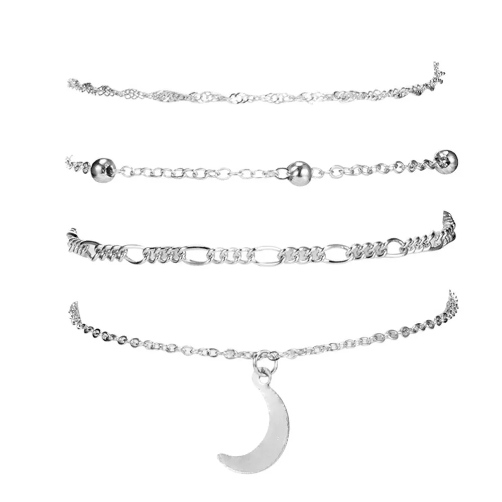 MLING винтажный серебряного цвета многослойный ножной браслет для женщин в богемном стиле в форме Луны браслет на ногу из бисера браслет Бохо ювелирные изделия - Окраска металла: SP0050A