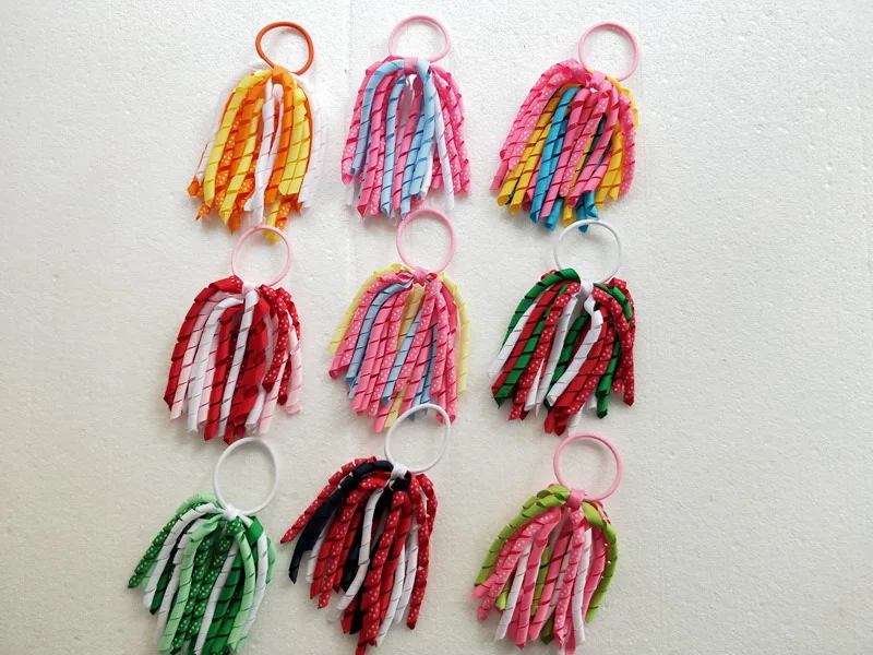 

girl Curl polka dot ribbon loop tassel korker hair flower clip ponytail holders Corker streamers hair bobbles ties Accessory