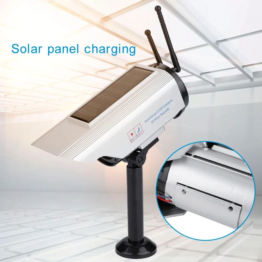

Outdoor Silver Solar Power Dummy CCTV Camera With Flashing LED Light Fake Camera Security Outdoor Home CCTV Surveillance Camera