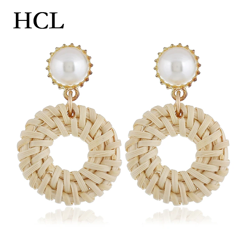 

Bohemian Handmade Earrings Rattan Weave Drop Earrings For Women Wood Straw Weave Dangle Party Jewelry Boucle D'oreille Femme