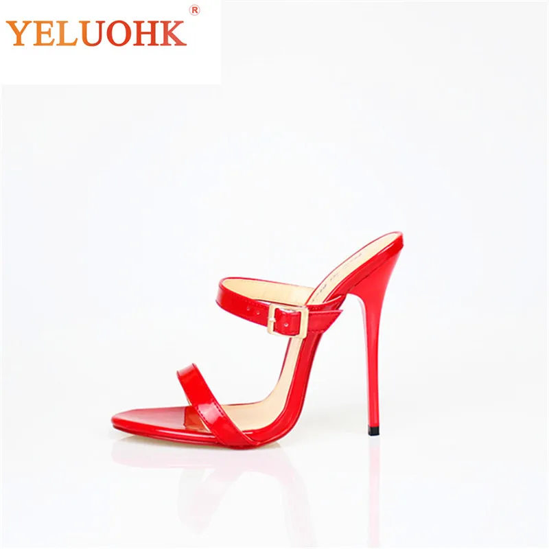 

37-50 Sexy Extreme High Heel Sandals Women Big Size 2018 Women Summer Shoes Patent Leather Women Sandals 13 CM Top Quality