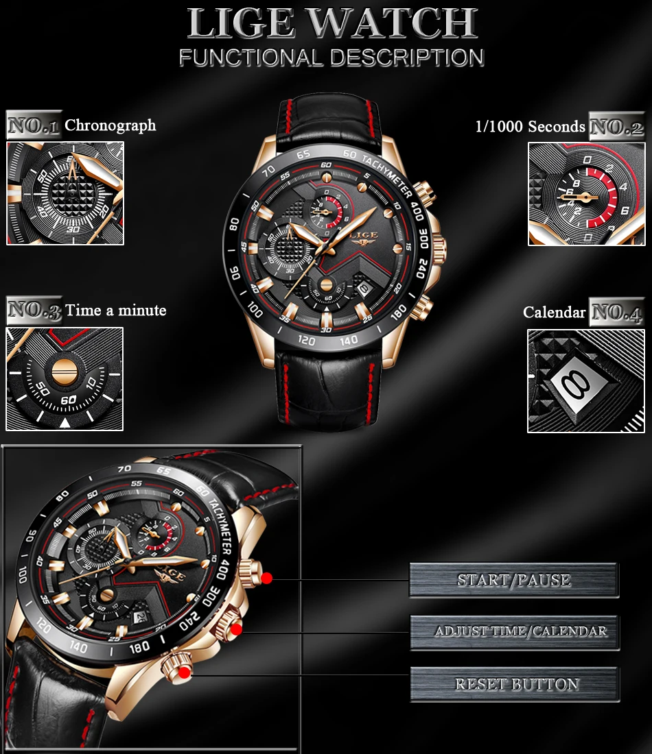 LIGE Для мужчин s часы лучший бренд класса люкс кварцевые часы золотые Для мужчин Повседневное кожа военные Водонепроницаемый спортивные
