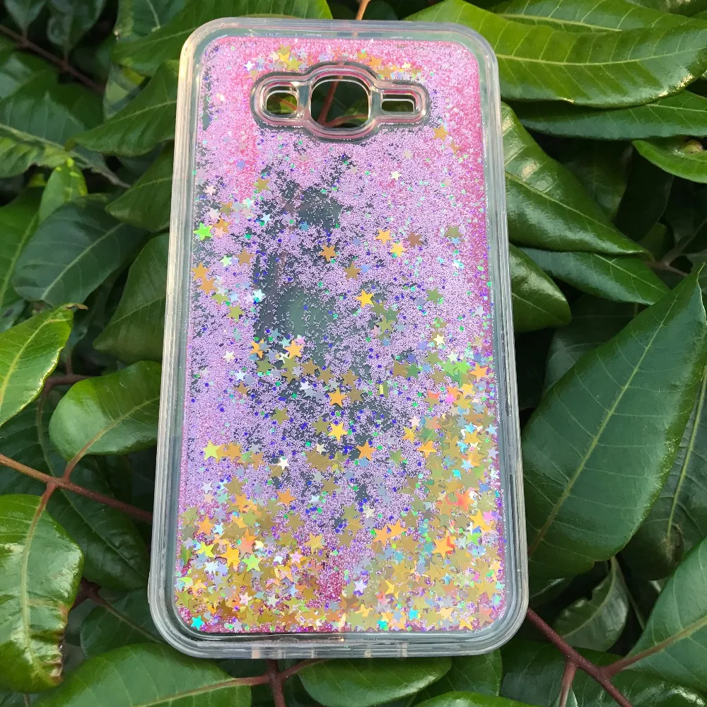 For Samsung J700 Liquid Heart Stars Glitter Dynamic Water Quicksand