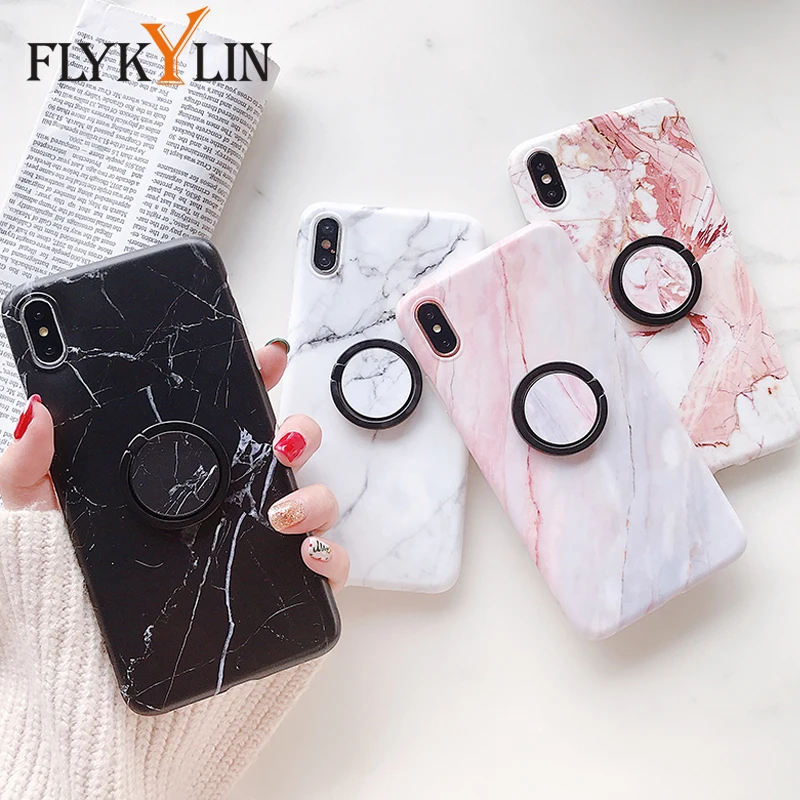 

FLYKYLIN Ring Stand Marble Case For Xiaomi Redmi Note 8 Pro 8Pro Phone Coque Back Cover on Soft IMD Silicone Capa Fundas