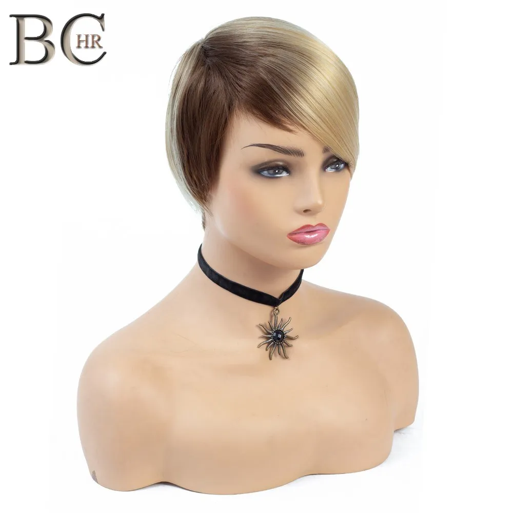 BCHR 6inch 110g Synthetic Short Straight Hair Wigs For Women Ombre Brown Black Wig Short Bob Wigs High Temperature Fiber